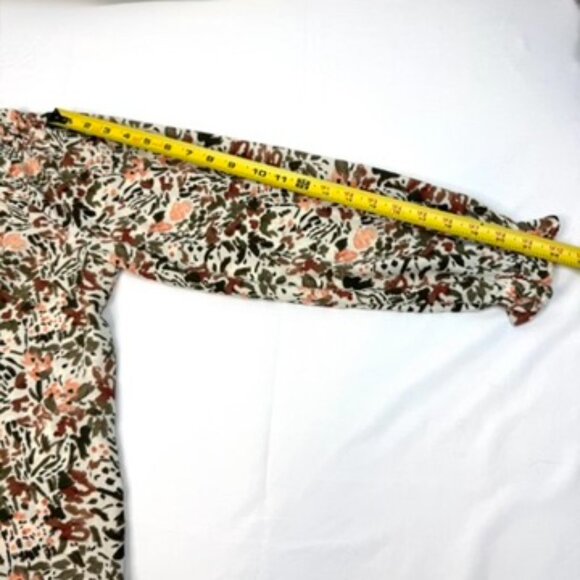 Jessica Simpson Brown Floral Blouse Long Sleeve Cream Women’s Size Small V-Neck - Picture 12 of 13